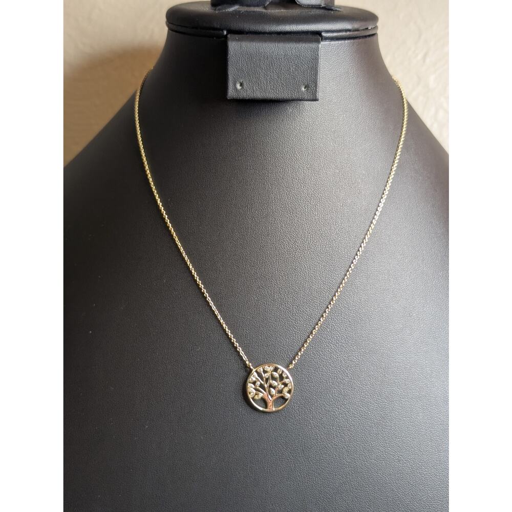 CZ Tree of Life Pendant Necklace in Yellow Sterling Silver W/ 18" Chain